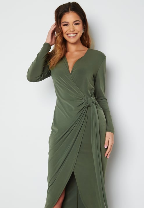 John Zack Long Sleeve Wrap Maxi Dress