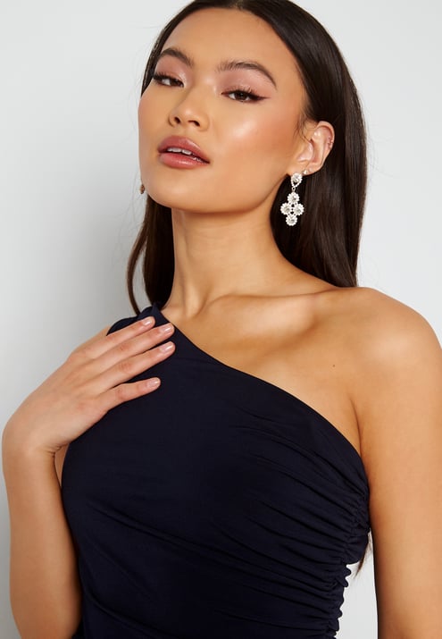 John Zack One Shoulder Rouch Dress