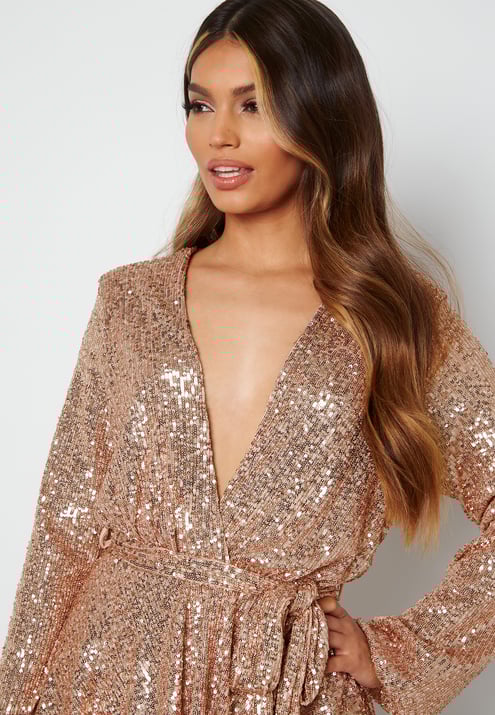 John Zack Sequin Deep V Ruffle Skater Dress