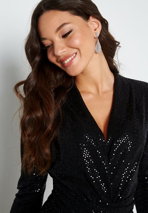 John Zack Sequin Rouch Maxi Dress