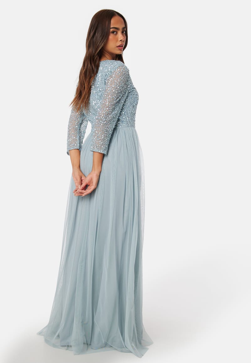 AngelEye Long Sleeve Sequin Bodice Maxi Dress