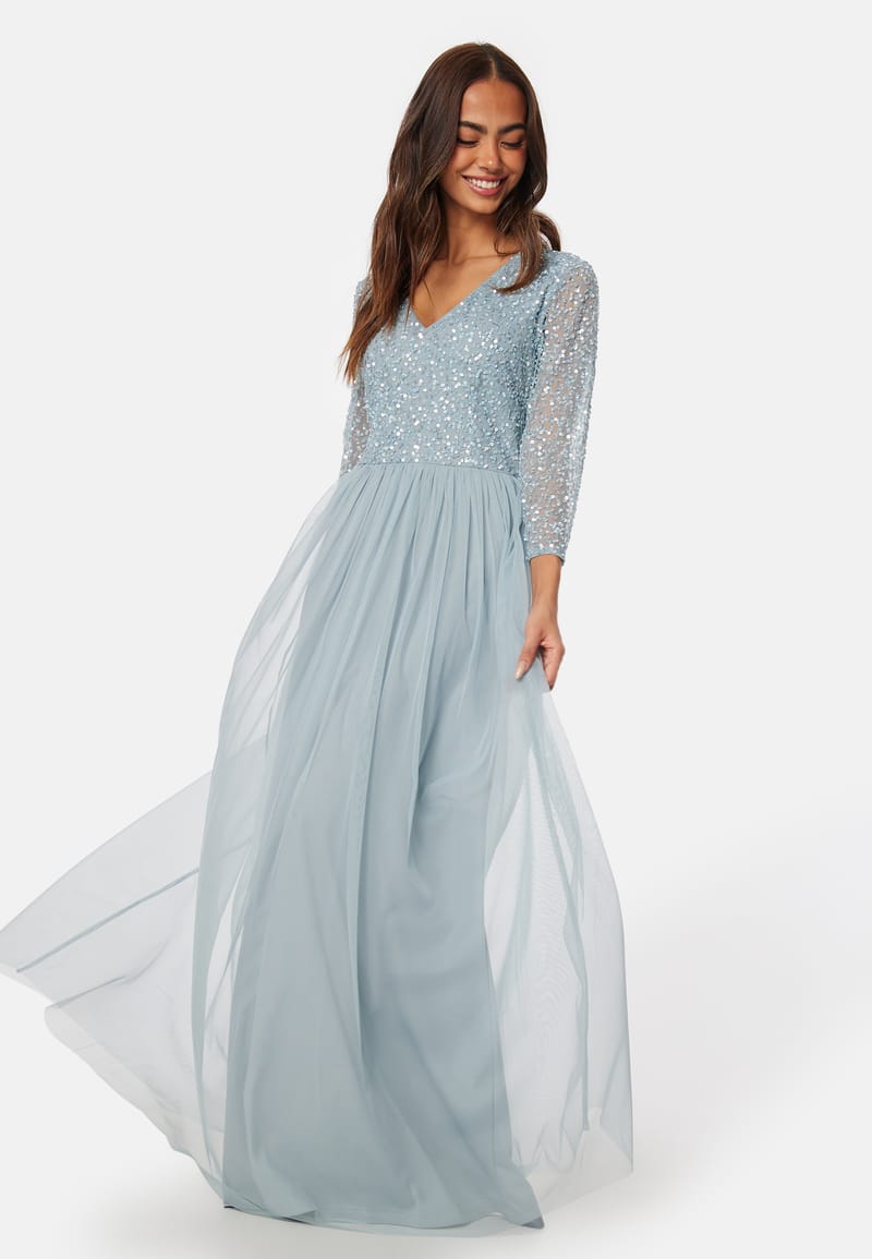 AngelEye Long Sleeve Sequin Bodice Maxi Dress