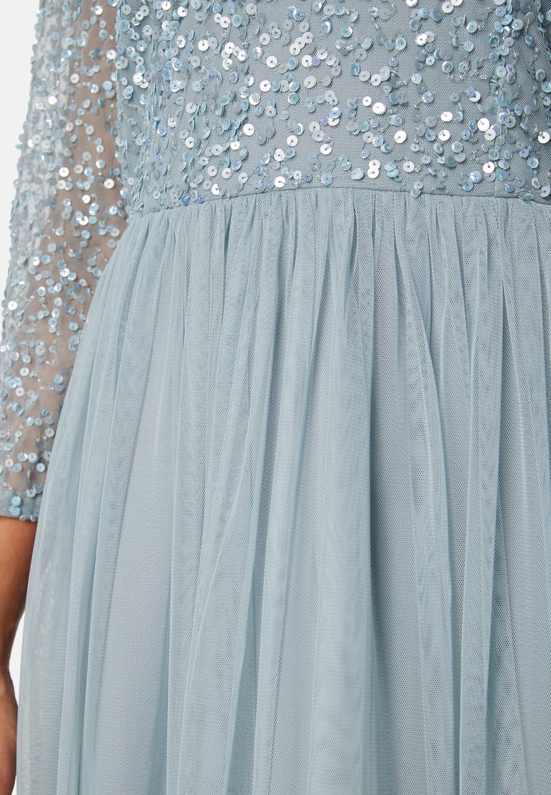 AngelEye Long Sleeve Sequin Bodice Maxi Dress