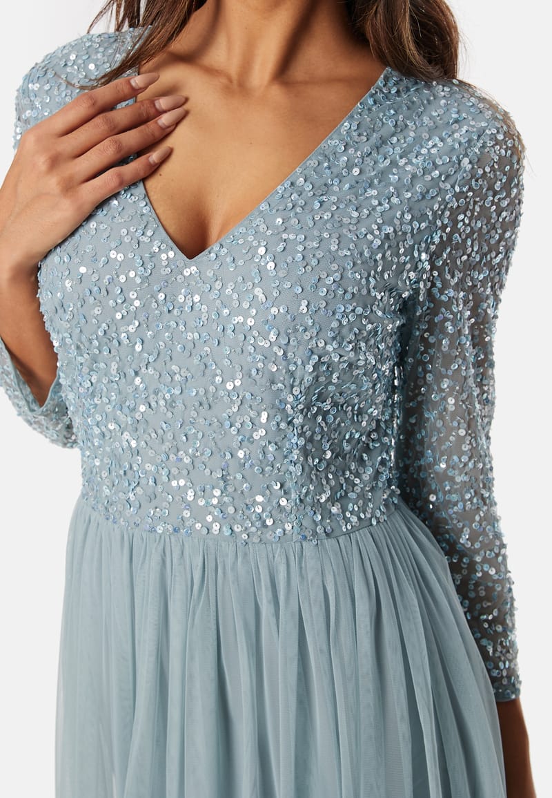 AngelEye Long Sleeve Sequin Bodice Maxi Dress