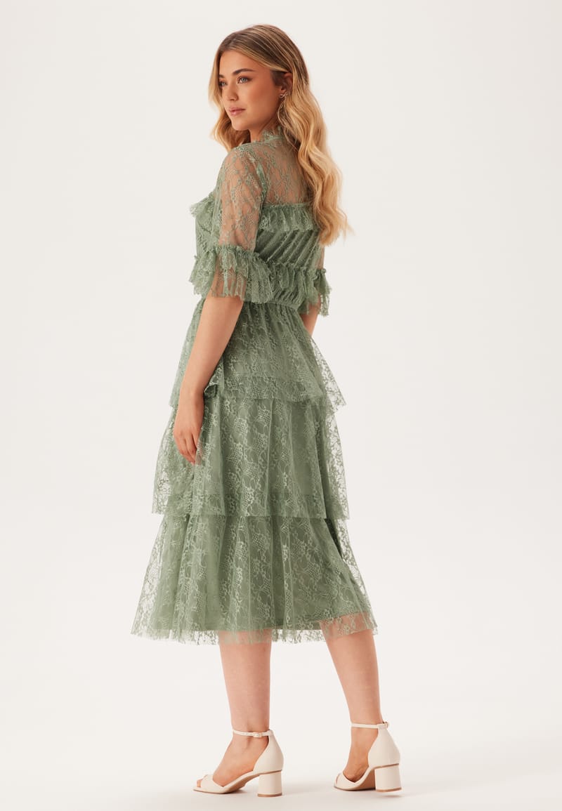BUBBLEROOM Frill Lace Midi  Dress