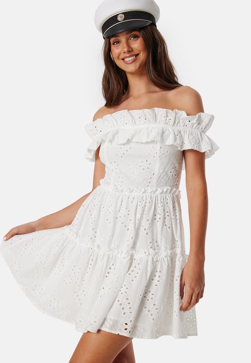 Bubbleroom Occasion Broderie Anglaise Flounce Off Shoulder dress