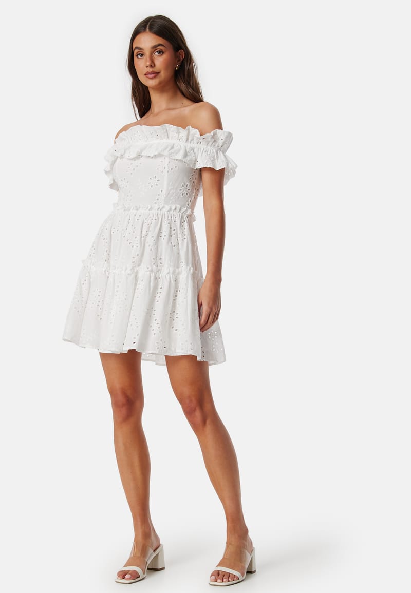 Bubbleroom Occasion Broderie Anglaise Flounce Off Shoulder dress