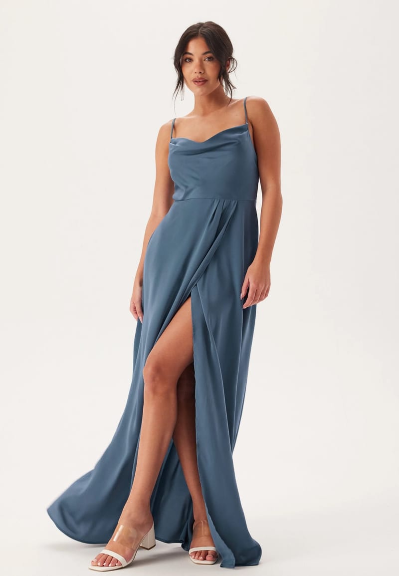 Bubbleroom Occasion Waterfall Slit Satin Gown