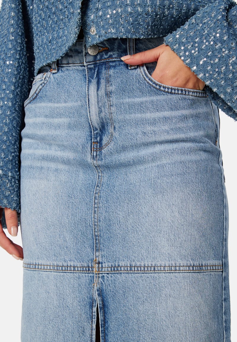 BUBBLEROOM Denim Slit Midi Skirt