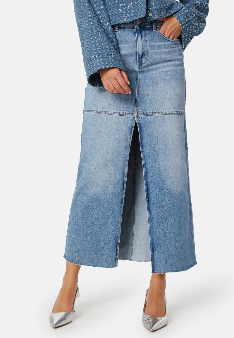 BUBBLEROOM Denim Slit Midi Skirt