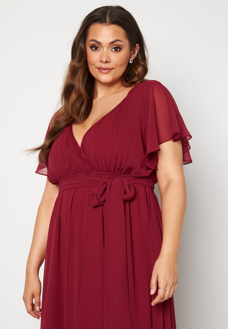Goddiva Curve Flutter Sleeve Chiffon Maxi Curve Dress