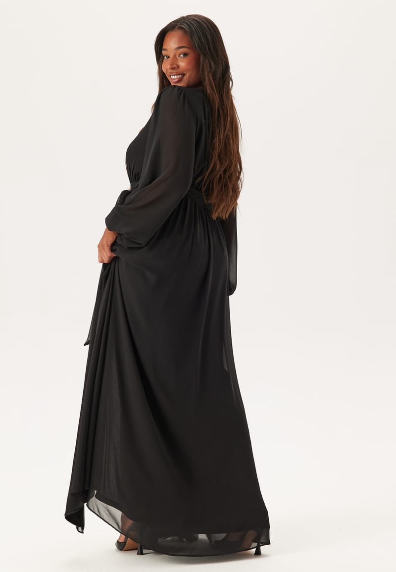 Goddiva Curve Long Sleeve Chiffon Maxi Curve Dress