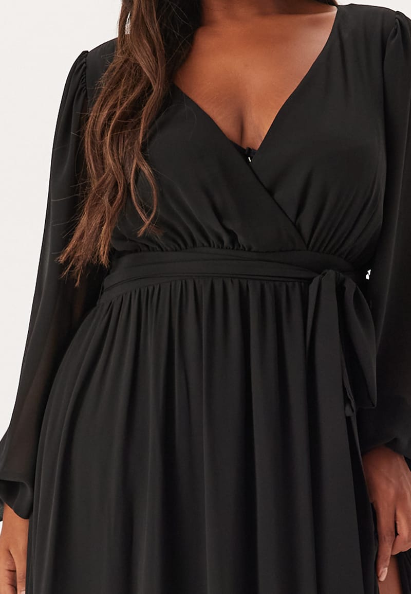 Goddiva Curve Long Sleeve Chiffon Maxi Curve Dress