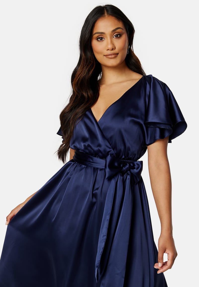 Goddiva Flutter Sleeve Satin Midi Dress