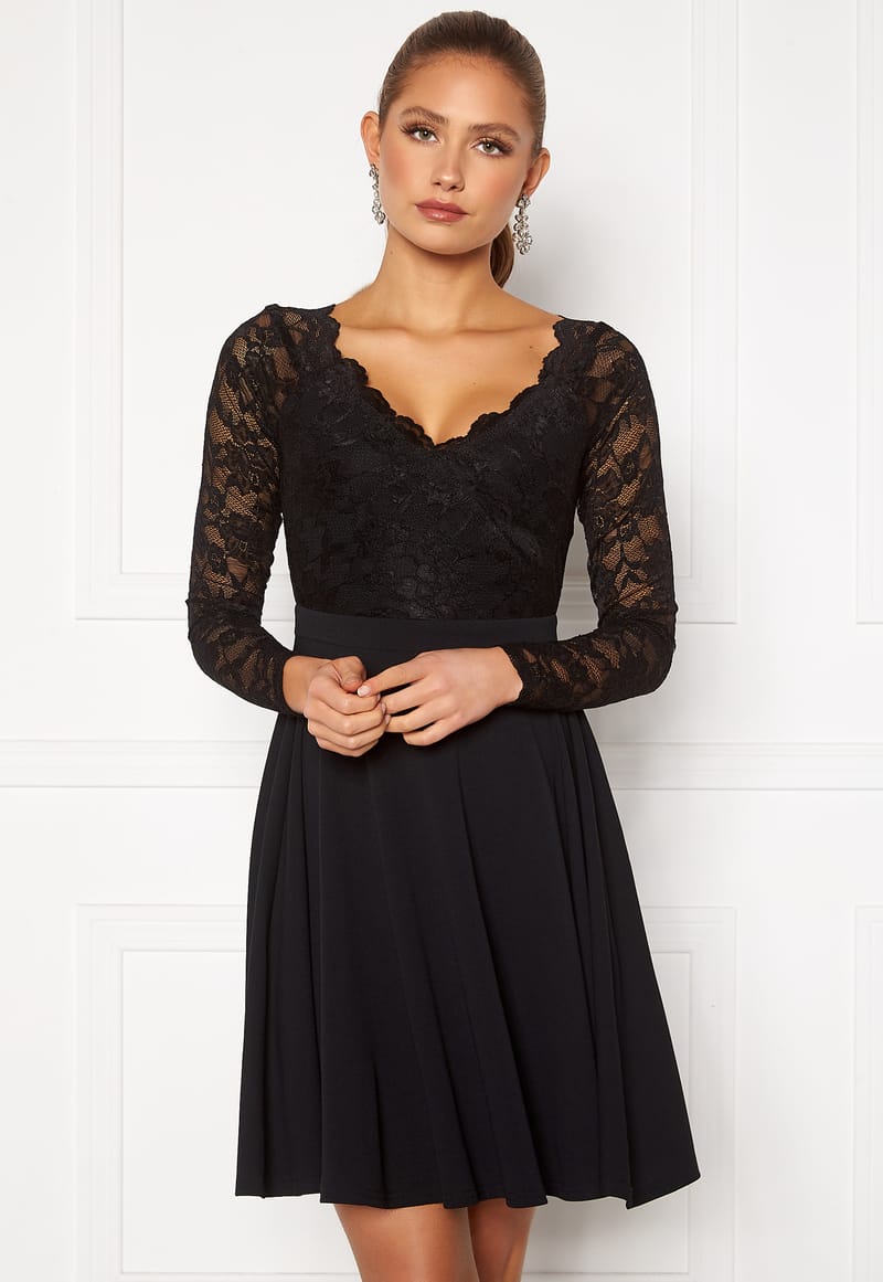 Goddiva Long Sleeve Lace Skater Dress