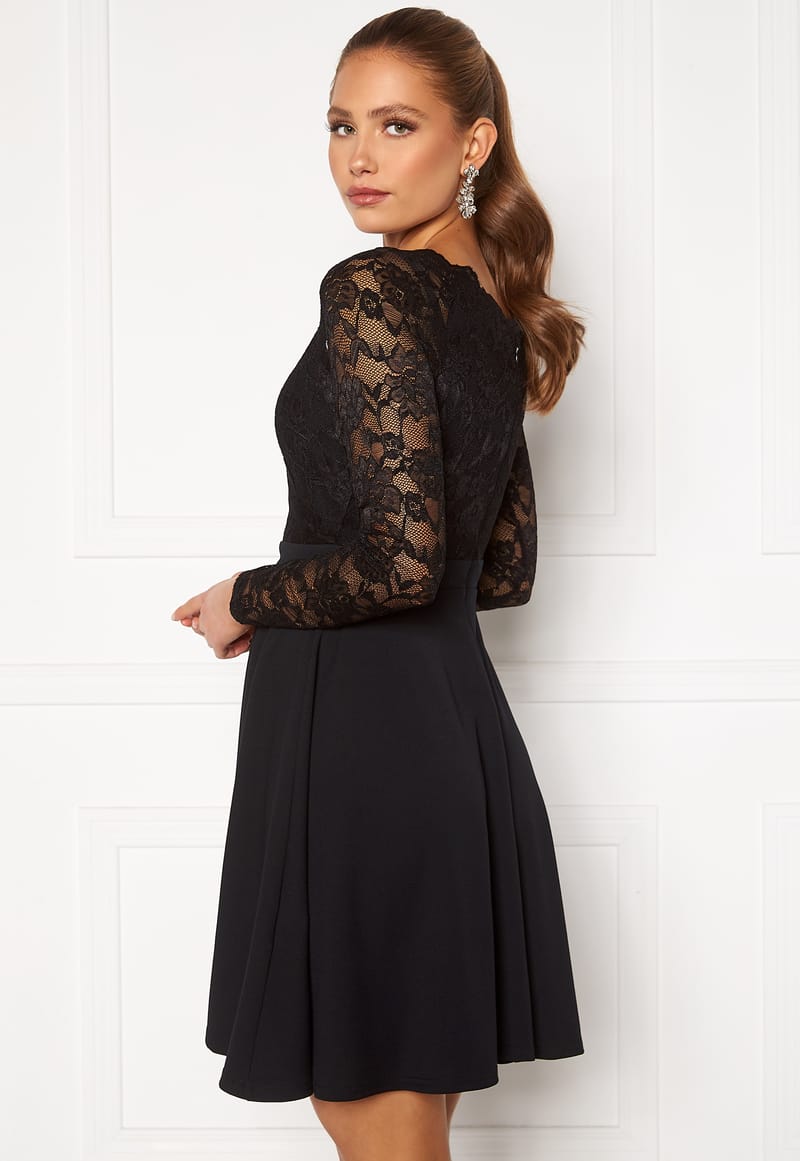 Goddiva Long Sleeve Lace Skater Dress