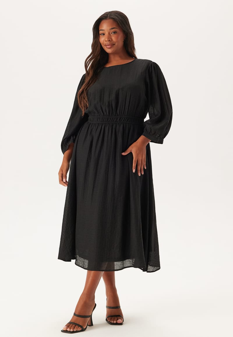Happy Holly Balloon Sleeve Structured Midi Dress