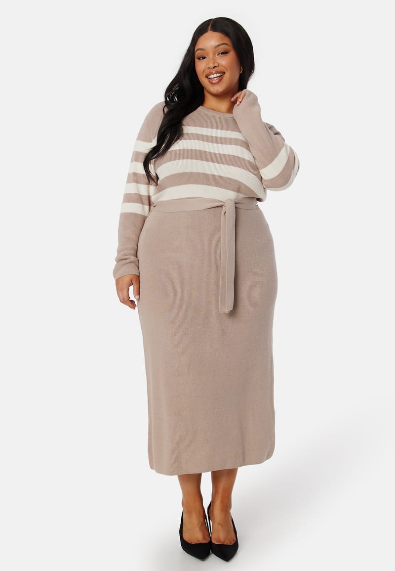 Happy Holly Striped O-neck  Knitted Dress