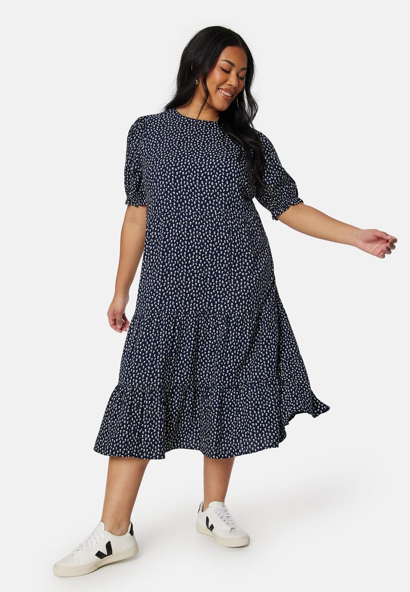 Happy Holly Puff Sleeve Viscose Midi Dress