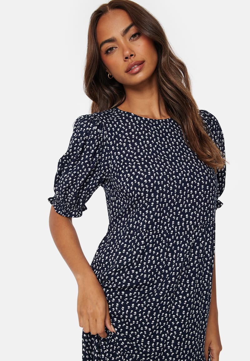 Happy Holly Puff Sleeve Viscose Midi Dress