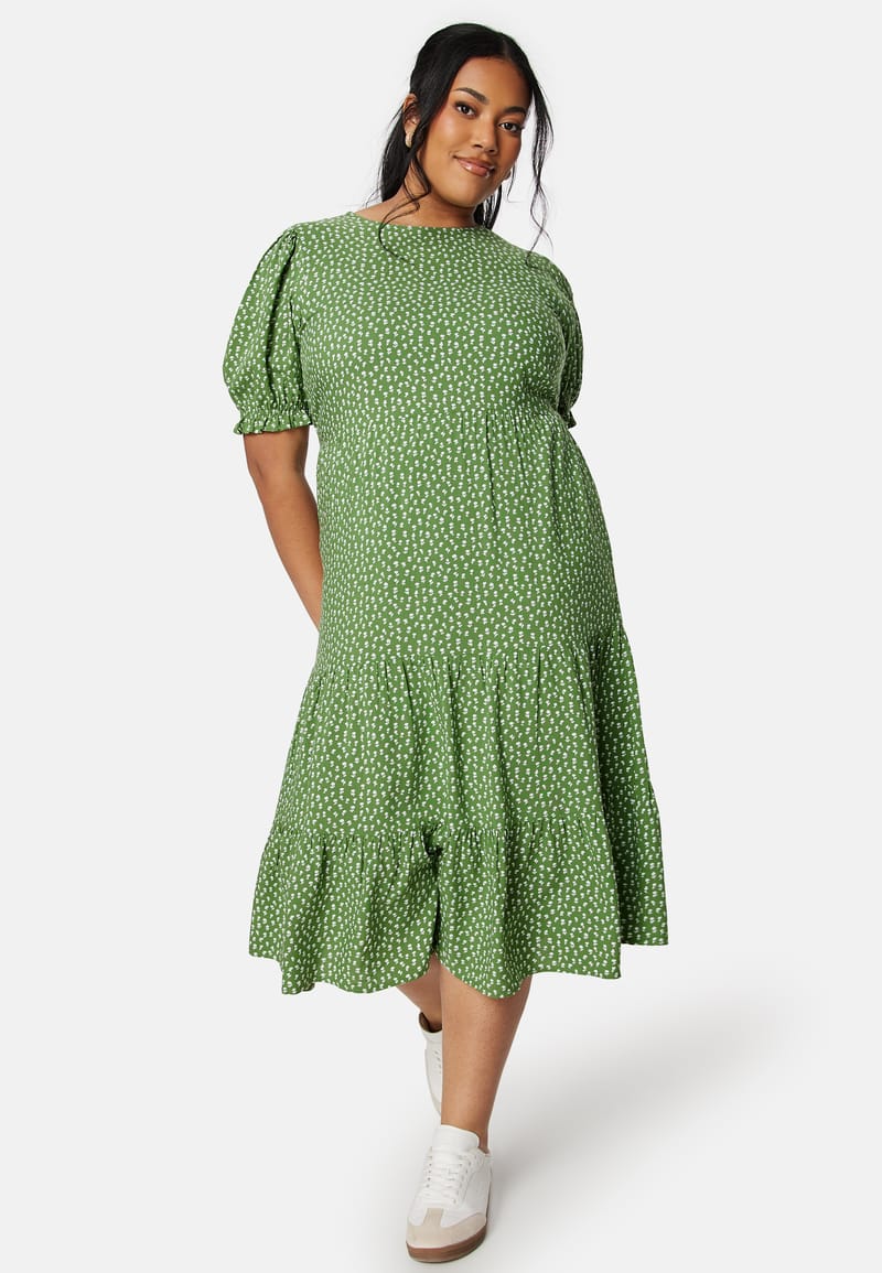 Happy Holly Puff Sleeve Viscose Midi Dress