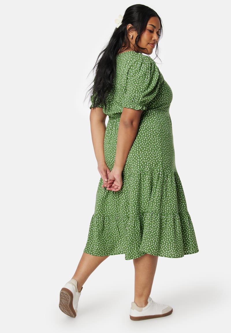 Happy Holly Puff Sleeve Viscose Midi Dress