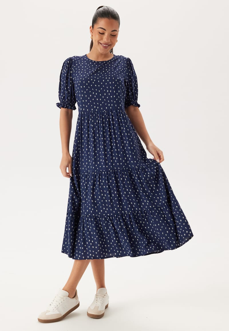 Happy Holly Puff Sleeve Viscose Midi Dress