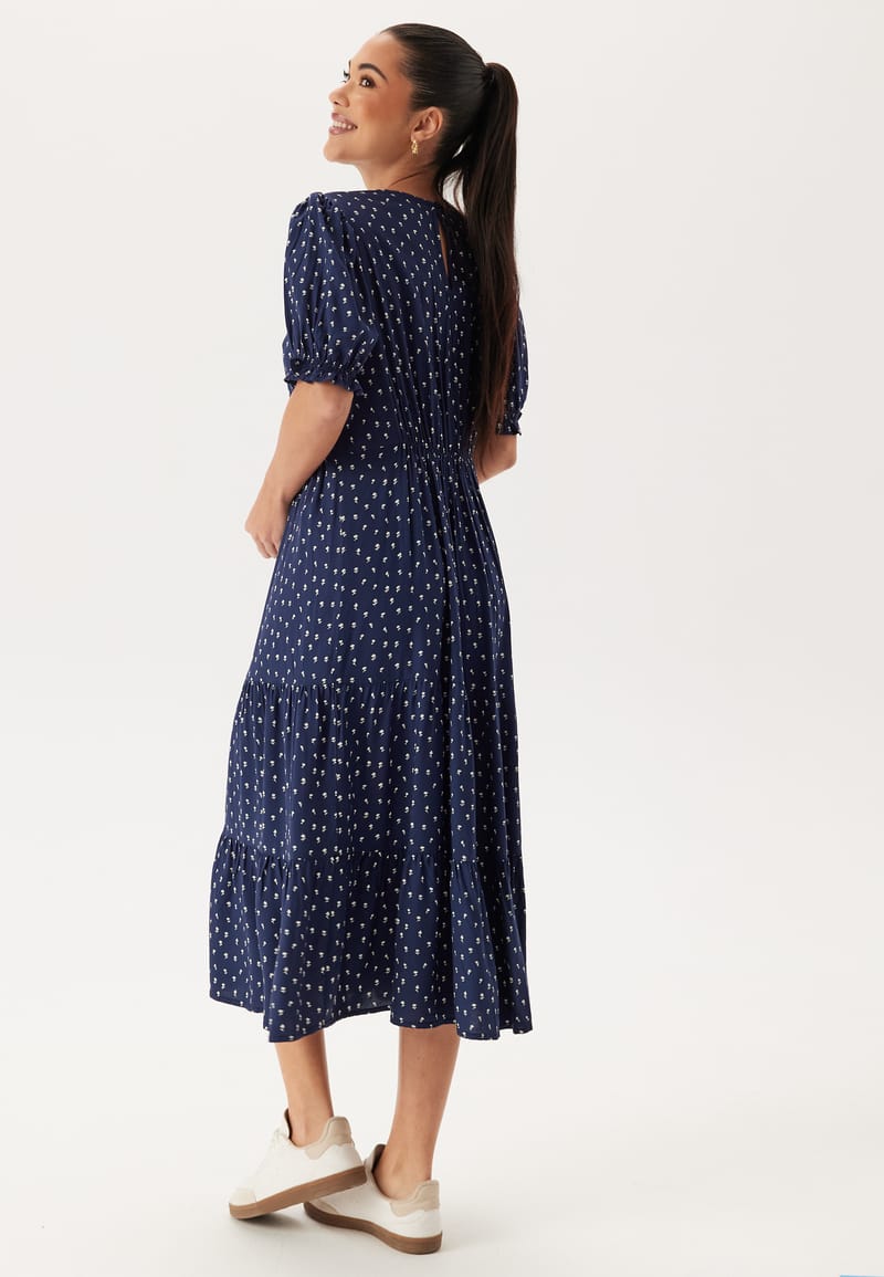 Happy Holly Puff Sleeve Viscose Midi Dress