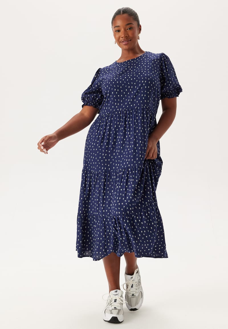 Happy Holly Puff Sleeve Viscose Midi Dress