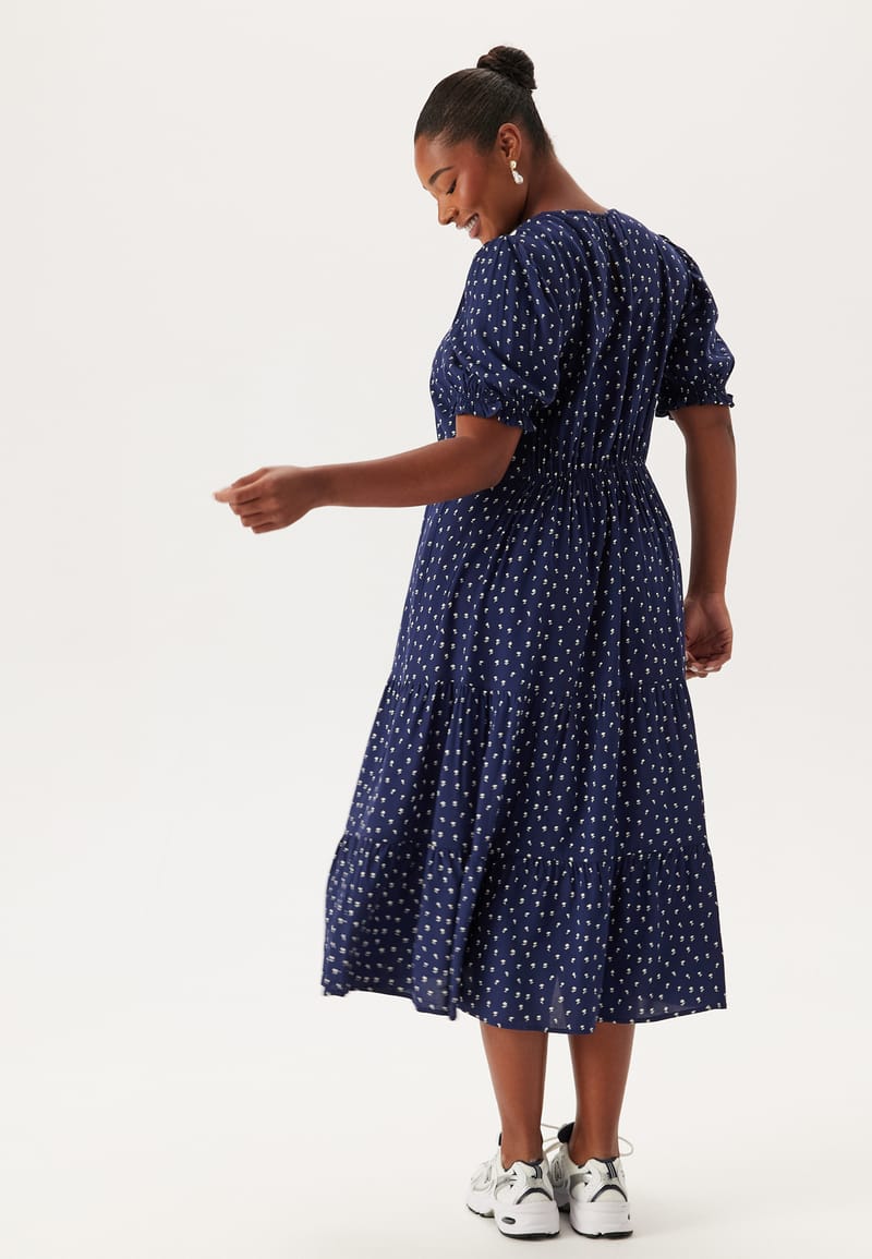 Happy Holly Puff Sleeve Viscose Midi Dress