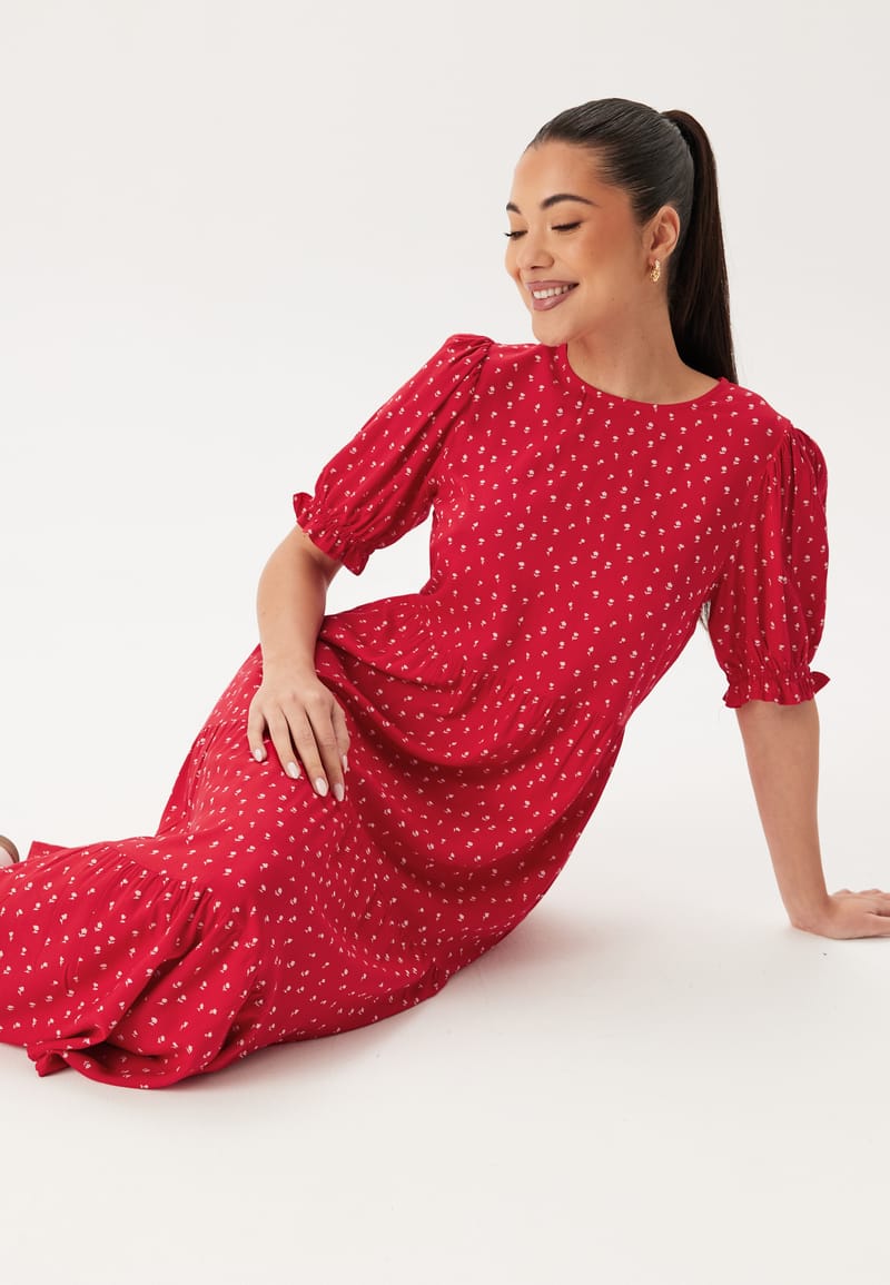 Happy Holly Puff Sleeve Viscose Midi Dress