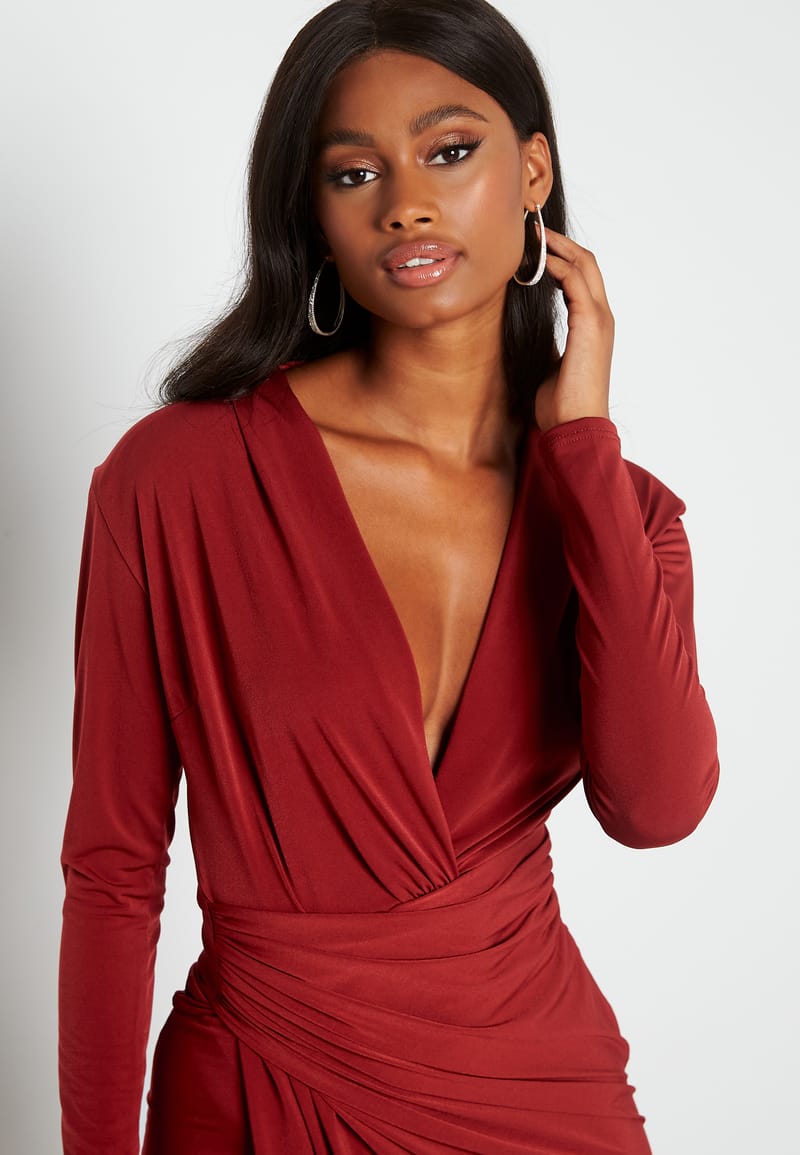 John Zack Long Sleeve Rouch Dress