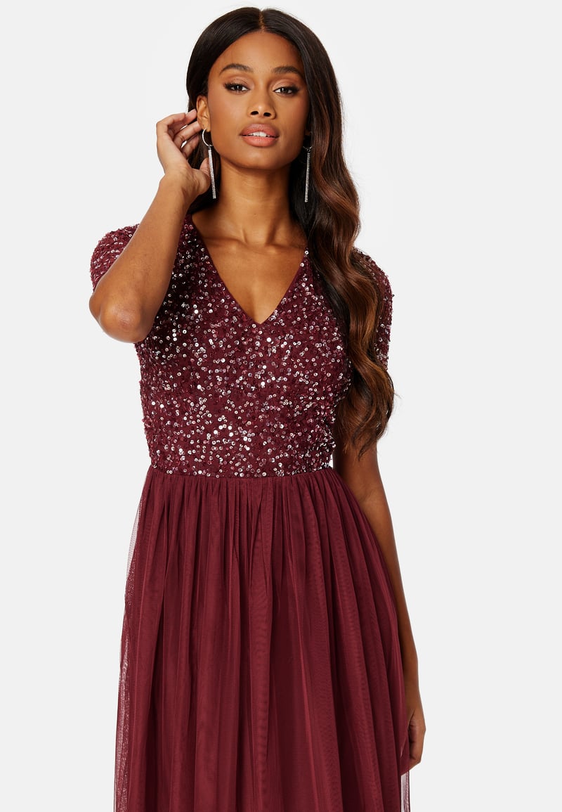 AngelEye Short Sleeve Sequin Embellished Midi Dress