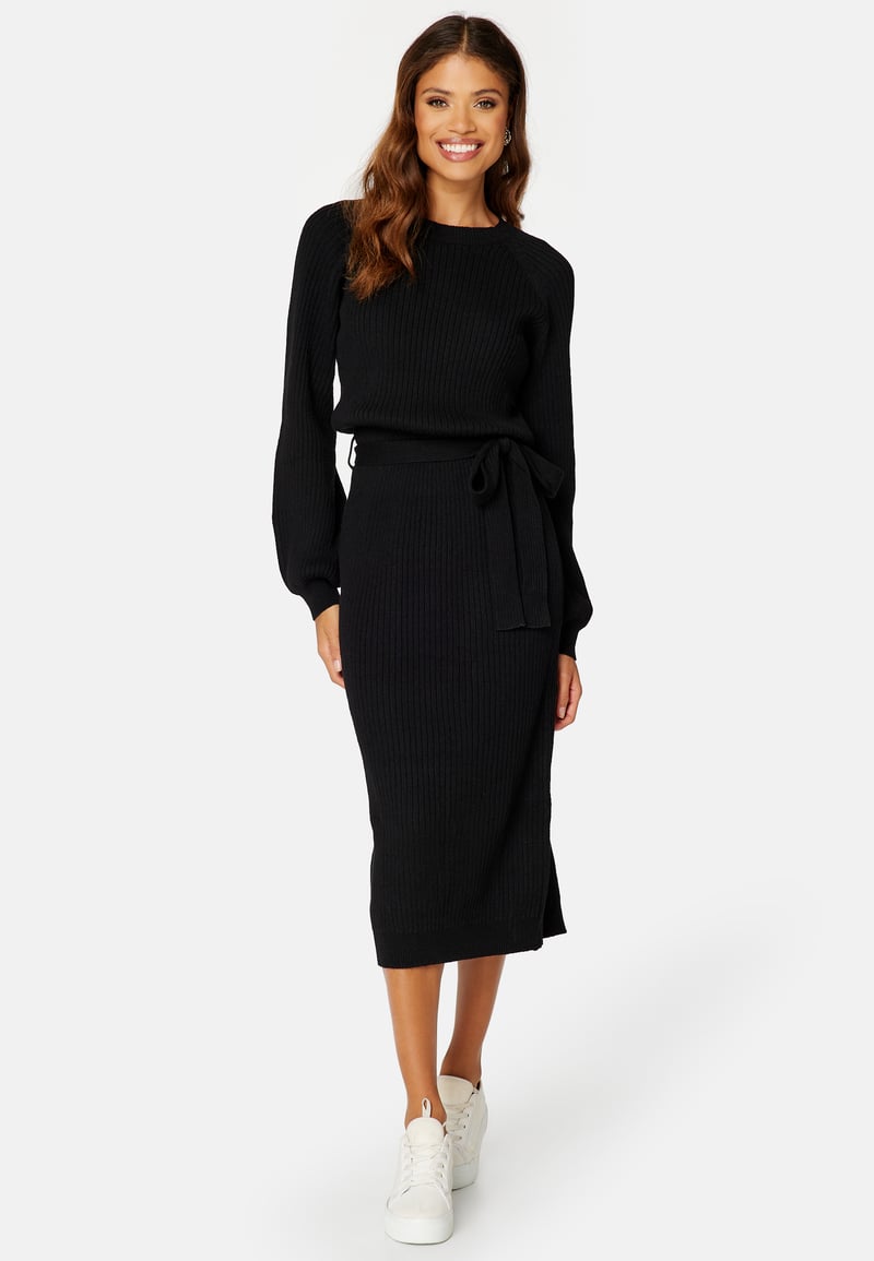 BUBBLEROOM Round Neck Rib Knitted Midi Dress