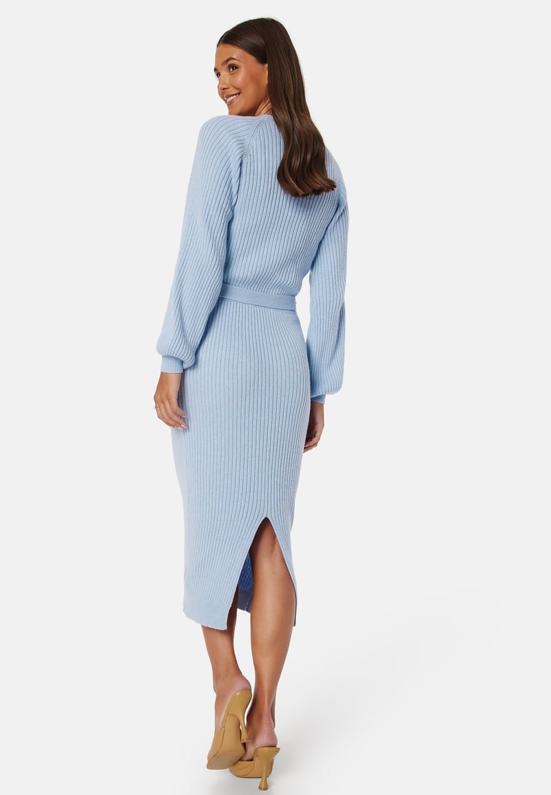 BUBBLEROOM Round Neck Rib Knitted Midi Dress 