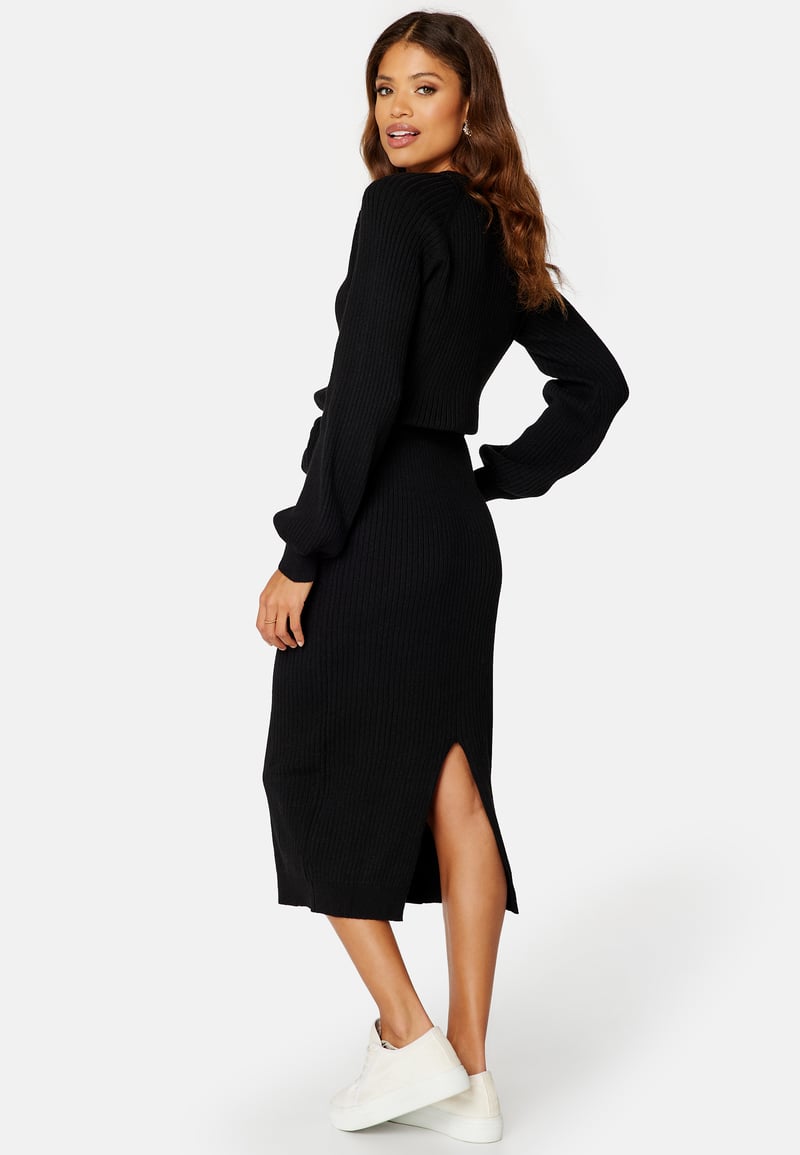 BUBBLEROOM Round Neck Rib Knitted Midi Dress