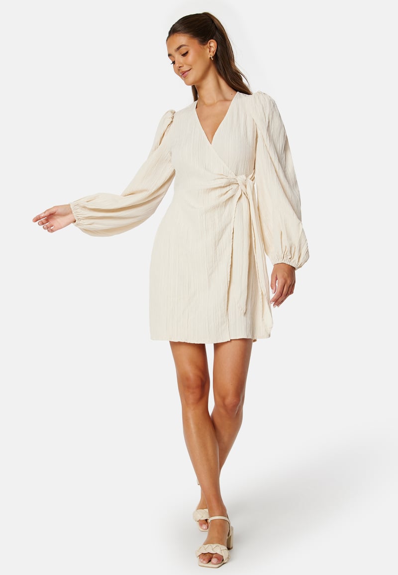BUBBLEROOM Balloon Sleeve Structured Wrap Dress