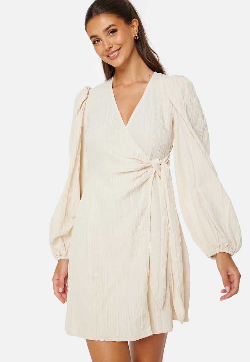 BUBBLEROOM Balloon Sleeve Structured Wrap Dress