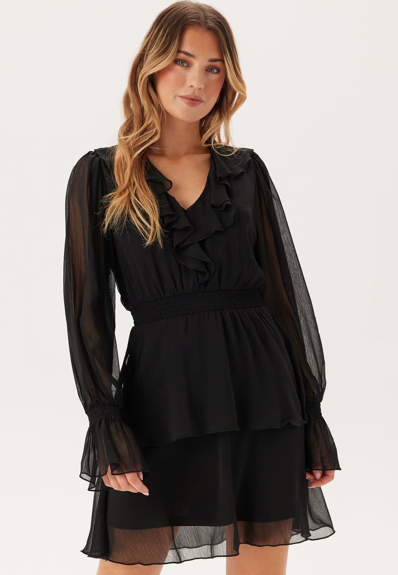 BUBBLEROOM V-neck Frill L/S Chiffon Dress