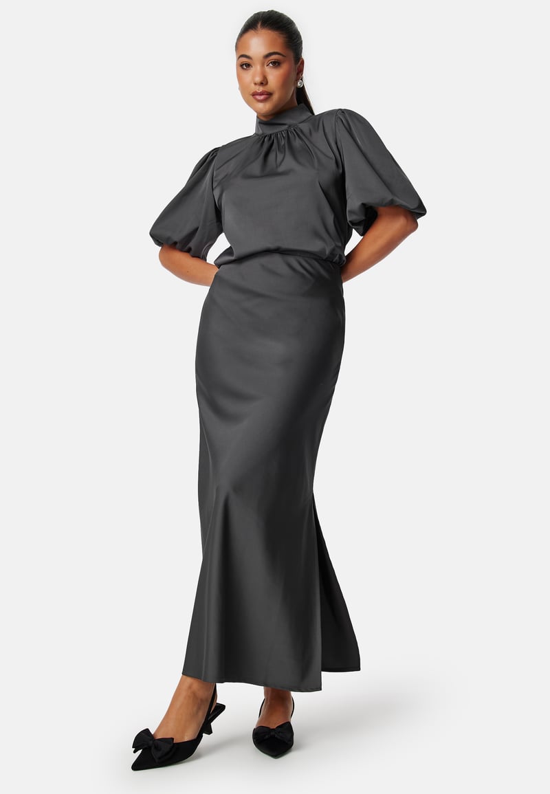 BUBBLEROOM Slit Satin Maxi Skirt
