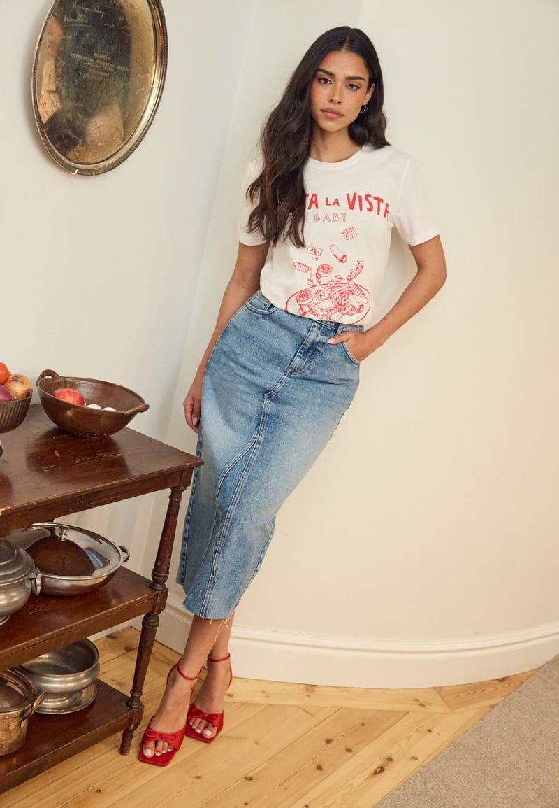 BUBBLEROOM Denim Midi Skirt