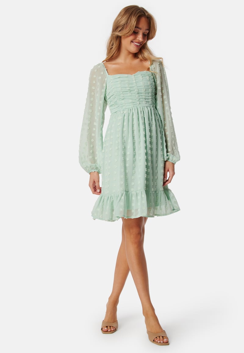 BUBBLEROOM Dobby Dot Ruched  Dress