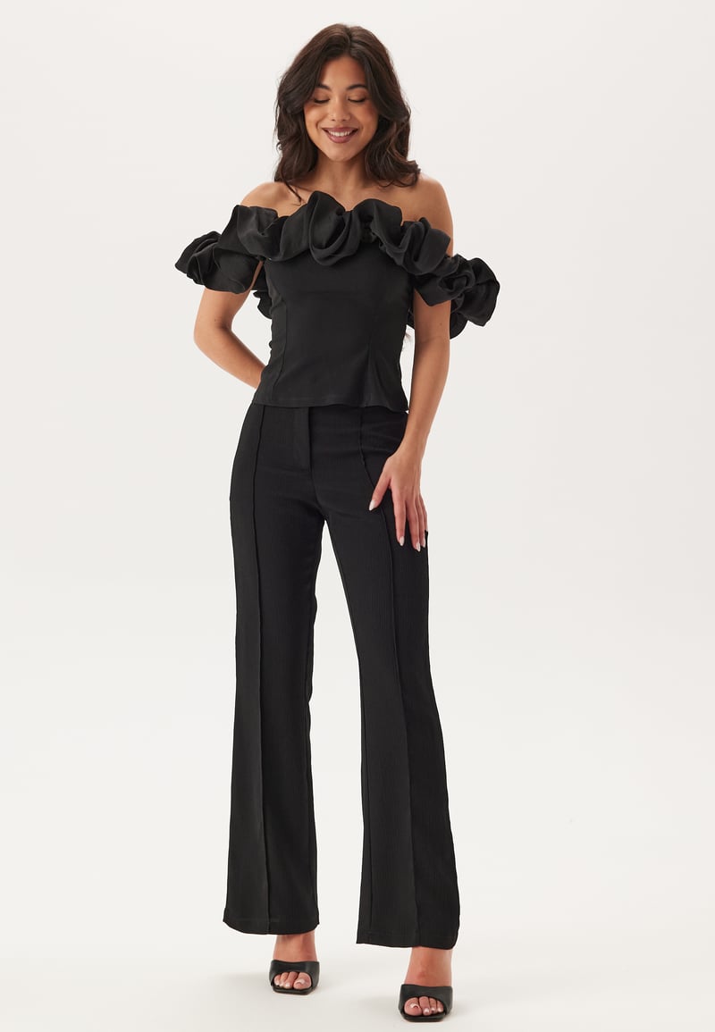 BUBBLEROOM Flared Structured Suit Trousers