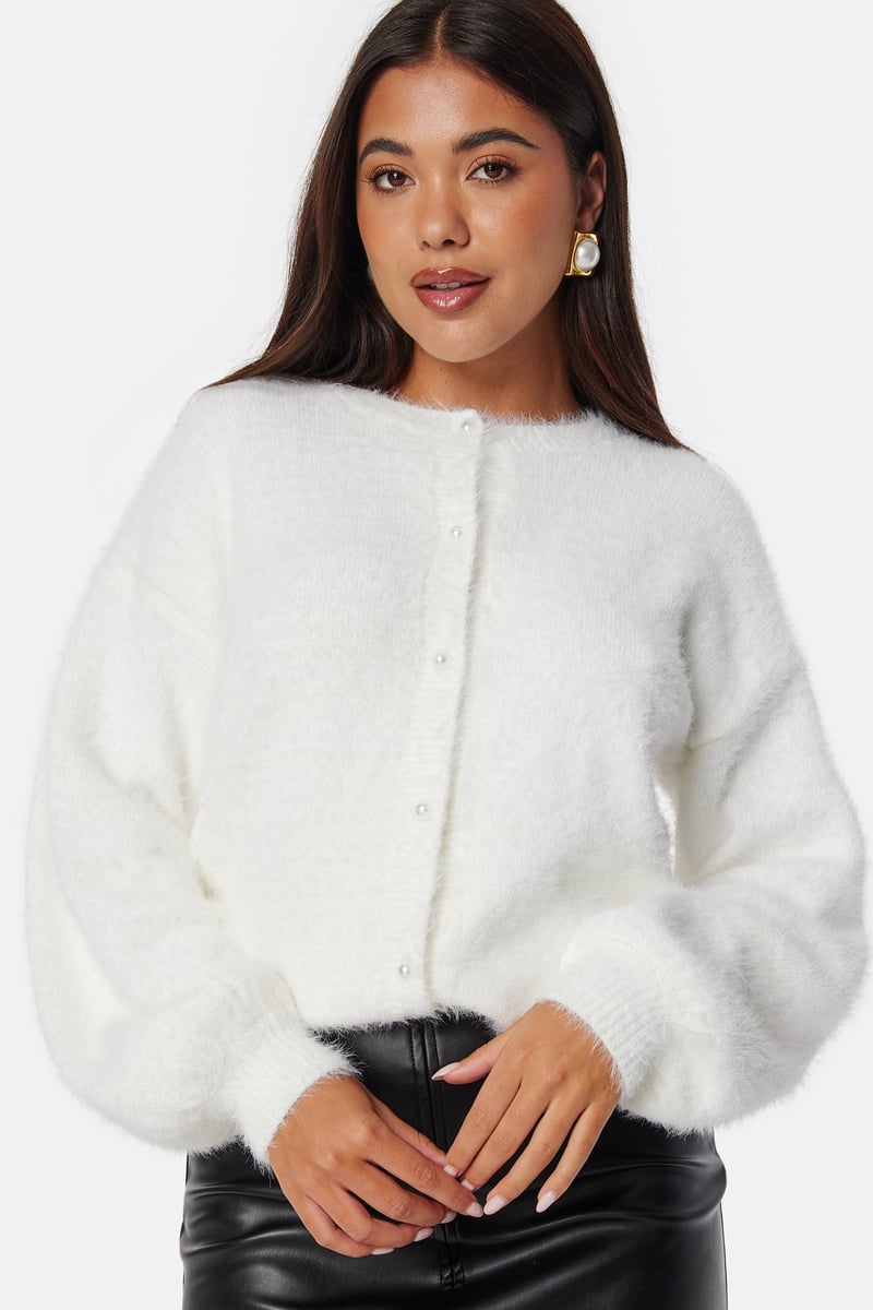 BUBBLEROOM Fluffy Knitted Pearl Cardigan