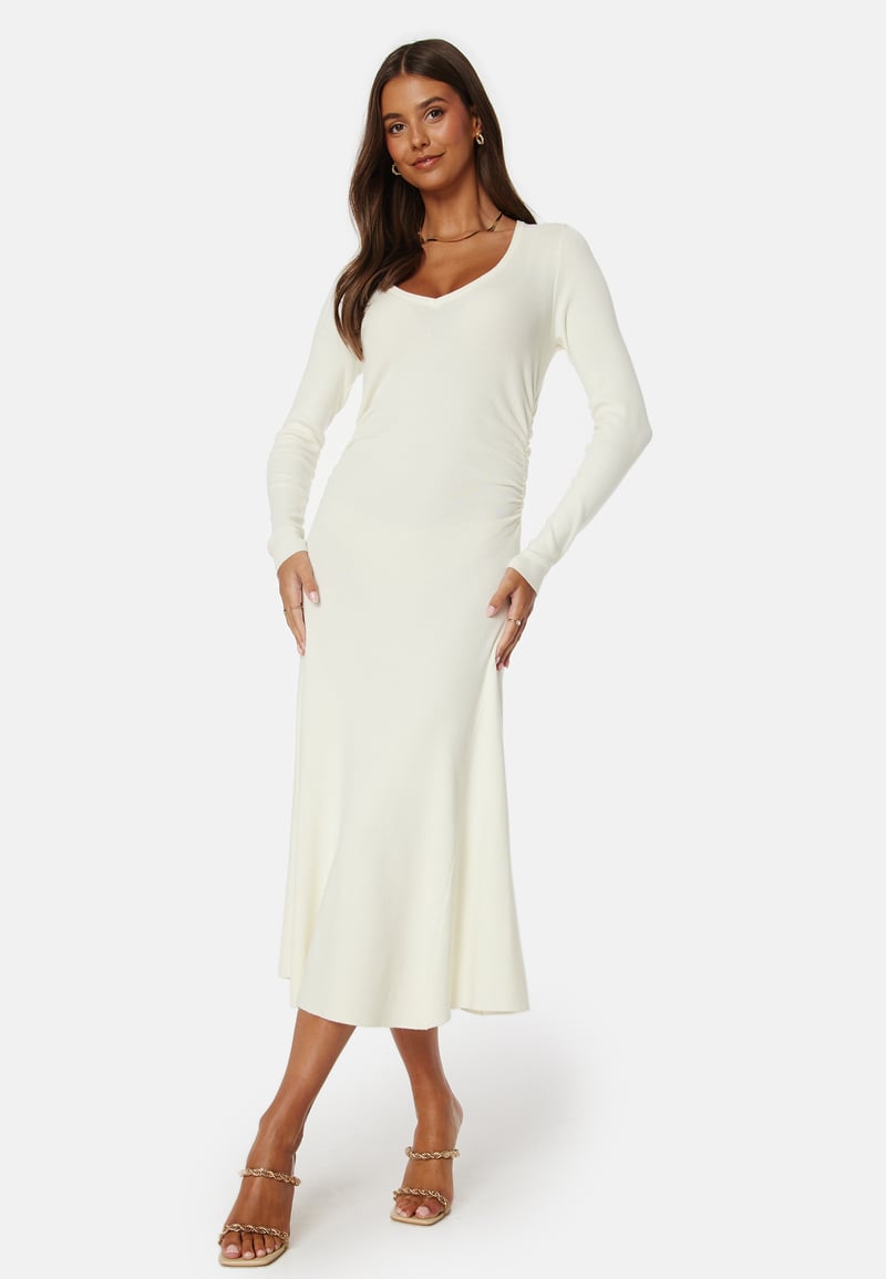 BUBBLEROOM Knitted Rouched Midi Dress