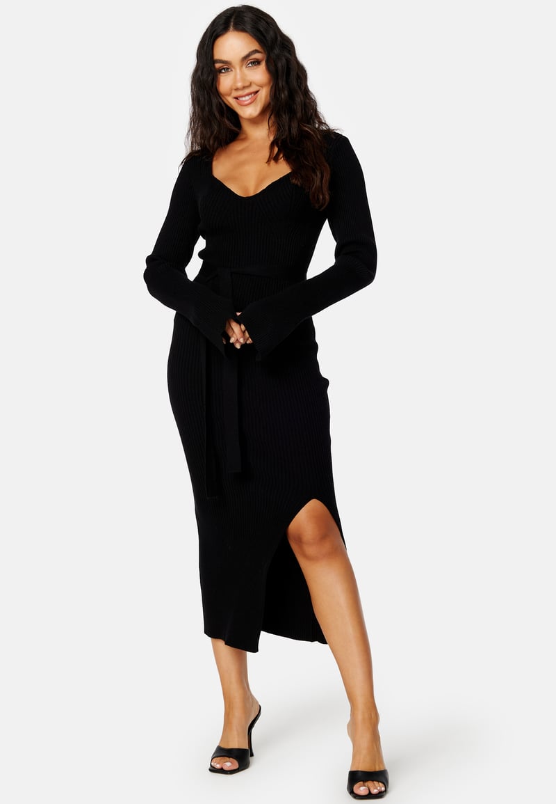 BUBBLEROOM Slit Knitted Midi Dress
