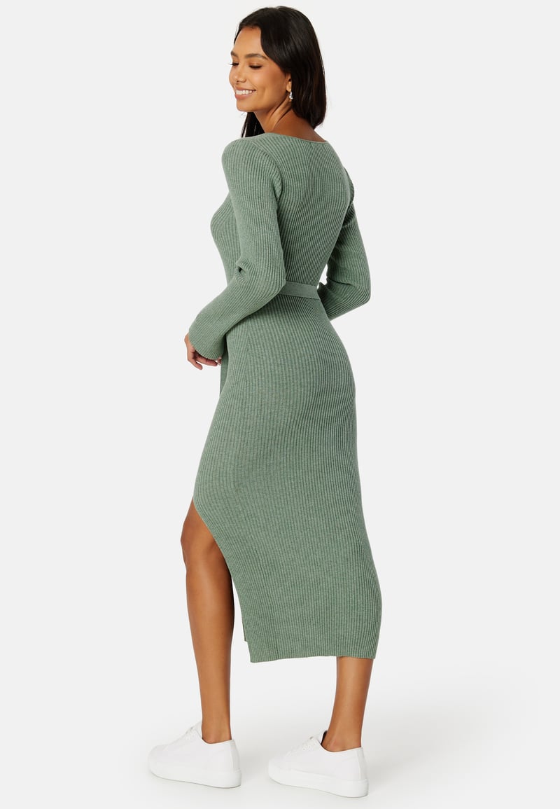 BUBBLEROOM Slit Knitted Midi Dress