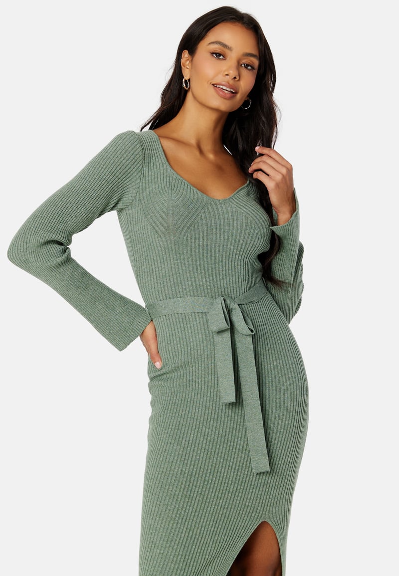BUBBLEROOM Slit Knitted Midi Dress