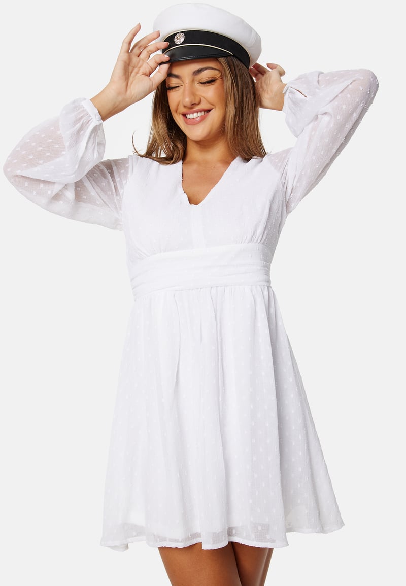 Bubbleroom Occasion Dotted Tie Back L/S Chiffon Dress