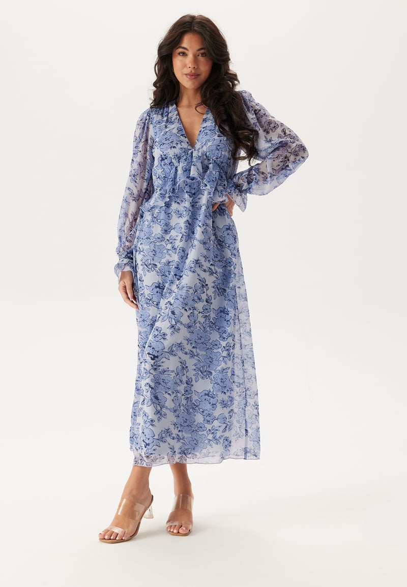 Bubbleroom Occasion Frill L/S Chiffon Midi Dress